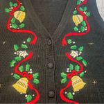 VTG Victoria Jones Christmas Knit Vest Beaded Embroidered Womens Medium Holiday Black Photo 7