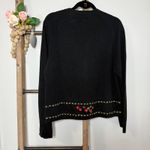 Woolrich  Black Full‎ Zip Cardigan Embroidered Flowers Sweater Size Large Photo 3