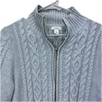 LL Bean Gray Double L Mixed Cable Full Zip Mock Neck Cotton Sweater Size MEDIUM Photo 2
