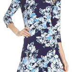 Eliza J NWT  Navy Blue White Floral A Line Drop Waist Dress 6 Photo 0