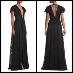 Aidan Mattox 💕💕 Plunging V-Neck Flutter Sleeve Gown Black Burnout Floral 8 NWT Photo 3