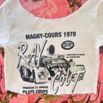 y2k off shoulder white car print graphic crop top Photo 2