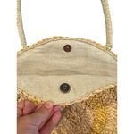 American Eagle  Woven Straw Circle Tote Bag Natural Yellow Boho Beach Summer LG Photo 4