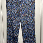 ZARA NEW  Floral Satin Pants Womens Size Medium Blue Straight Mid Rise Boho Photo 0