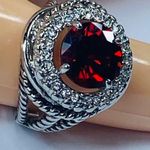Women Fashion Ring Size Approximately 6.25 Silver Tone Metal Shade of Red Center Photo 14
