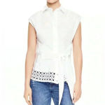 Sandro Eyelet Trim Tie Front Cotton White Blouse In Ecru Photo 10