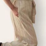 Anthropologie DREW x Striped Khaki Linen Blend Cropped Jumpsuit XS Photo 1