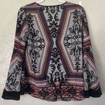 Bisou Bisou  Michele Bohbot Women’s Blouse Flared Sleeves Sz S Retro Pattern Top Photo 10
