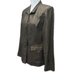 Alfani Brown Genuine Leather Jacket With Copper Gold Sheen Womens Size M Zip Up Photo 2