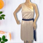 EXPRESS One Shoulder Pleated Gold Toga Style Dress Medium Photo 1