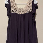 American Eagle Outfitters Purple Blouse with Crochet Detail Photo 0