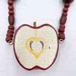 Vintage 90s Wooden Apple Beaded Necklace Teacher Artsy Unique Statement Jewelry Red Photo 1