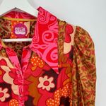 CeliaB Roman Satin Shirt Long Sleeve Floral Print Blouse Retro XS Brown Photo 2