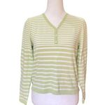 L.L.Bean Womens V Neck Sweater Green and White Striped Size XS Regular Photo 0