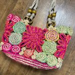 Cappelli Bright Floral Straw Tote Bag Beach Pink Photo 3