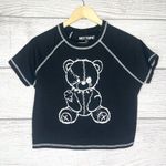Hot Topic NWT Black & White Damaged Teddy Bear Cropped T-Shirt Size Small Photo 2