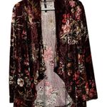 Rags & Couture Women's Floral Burgundy Gold Pink Shiny Velvet Open‎ Front Size M Red Size M Photo 0