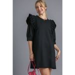 Umgee  Dress Women's Small French Terry Rag Raw Ruffle Sleeve Hem Whimsical Photo 1