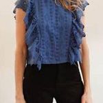 Sea New York Cropped Eyelet Ruffle Cotton Top Blouse Blue 4 Photo 0