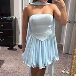 Light Blue Corset with Scarf Strapless Mini Dress Size 4 Photo 2