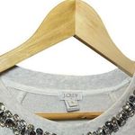 J.Crew  Rhinestone Jewel Neckline Holiday Heathered Cream Sweatshirt 100% Cotton Photo 1