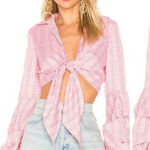 NWT Petersyn Silvia Long Sleeve‎ Cotton Cropped Top w/ Bell Sleeves, Cheshire Pink Photo 0