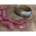 Chunky Beaded Statement Necklace & Woven Bangle Set Rose Gold Tone Pink Photo 3