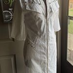 Vintage Luelle zipper front white turquoise beaded western dress, size small Photo 0