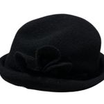 Siggi Cap Hat Black Wool Blend Flower Classic Cloche Whimsy Elegant Size 57cm Photo 1