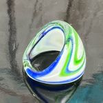 Vintage Blue  Green Swirl Murano Style Glass Dome Ring Size 6.5 Photo 2