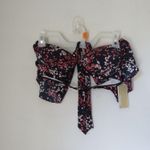 Michael Kors Floral Print Cap Sleeve Underwire Bikini Top Medium Photo 0