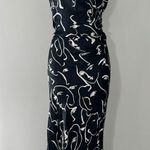 En Saison Black White Faces Print Maxi Dress Sleeveless Satin Slit Size S Photo 0