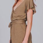 Free People Womens Romper Sm Moss Green Linen Blend Ballerina Tie Waist Beachy Photo 2