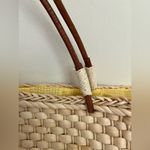Woven Corn Husk Bag with Beaded‎ Embroidery Flowers and Leather Handle Gold Photo 6
