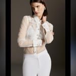 Karen Millen NWT  Mixed Mesh Spot Tulle Collared Jersey Blouse $200 fall lace Photo 7