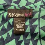 Self Esteem  EUC Green Blue Abstract Print Lace Inset Sheer Blouse Sz M Photo 2