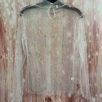 White Mesh Sparkle Embossed Mockneck Top Photo 5
