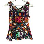 Y2K Peplum Going Out Geometric Patterned Cut Out Back Top Medium DEB Orange Photo 1