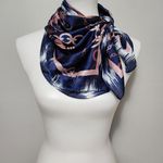 Tanger Blue Pink Satin Baroque Large Square Scarf Photo 0