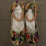 🦋New Women Floral Pattern Bead Decor Ankle Strap Flats, Fabric Fashion Flats Size 8 Photo 4