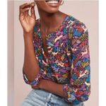 Anthropologie  25 of 52 Conversations Top Womens 8 Oh Deer Woodland Blouse Shirt Photo 9