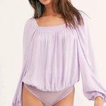 Free People  Intimately FP Lilac Off-Shoulder Bodysuit Top Balloon Sleeve Lace XS Photo 0