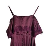 ASOS  Plum Burgundy Satin Lace Trim Pleated Cold Shoulder Maxi Dress Size 4 Photo 3
