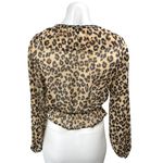ZARA Brown Leopard Animal Print Frill Ruffle V-Neck Peplum Crop Blouse Top Sz XS Photo 1