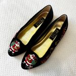 Vintage 80s 90s Pritzi Black Velvet Santa Embroidered Flats size 9 Photo 1