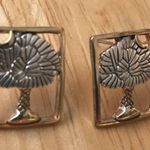 Palm tree Moon Earrings Open Cut Design Retro Silver Photo 2