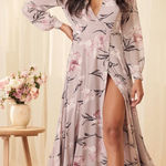 Lulus NWT Loving You Dusty Purple Floral Print Long Sleeve Wrap Maxi Dress SZ L Photo 0