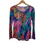 Lilly Pulitzer Lilly‎ Pulitzer Womens Porter Henley Top in Electric Feel Sz XS Preppy Vacation Photo 1