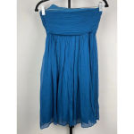 J.Crew J.‎ Crew Blue 100% Silk Crinkle Chiffon Flowy Strapless Mini Dress Size 0P Photo 2
