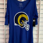 Majestic  Blue Cold Shoulder Rams Tee‎ Size Large Photo 0